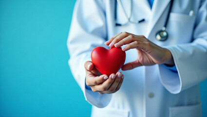 Heart Health Awareness Concept with Stethoscope on Blue Background