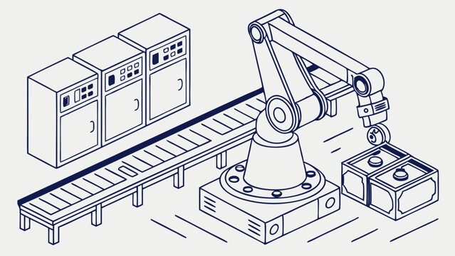 robotic arm placing boxes on conveyor belt clip art preview