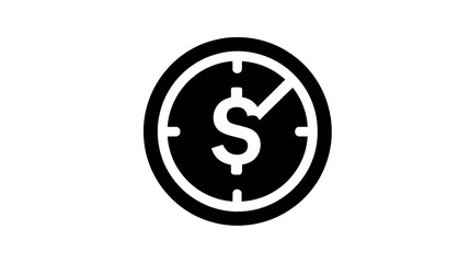 Single filled black icon of a clock with dollar sign, time is money concept, isolated on white