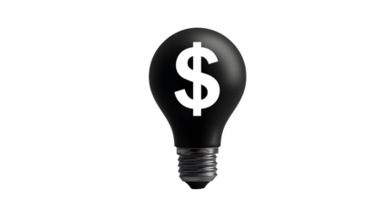 Single filled black icon of a lightbulb with dollar sign, innovative finance idea, isolated on white