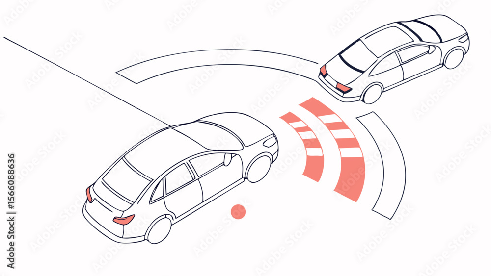 Aufkleber automotive collision warning system with sensor waves. driver assistance technology for safety. auto