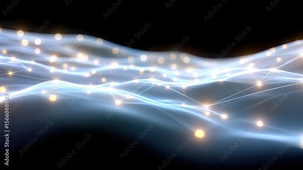 Poster abstract digital mesh network with glowing blue nodes