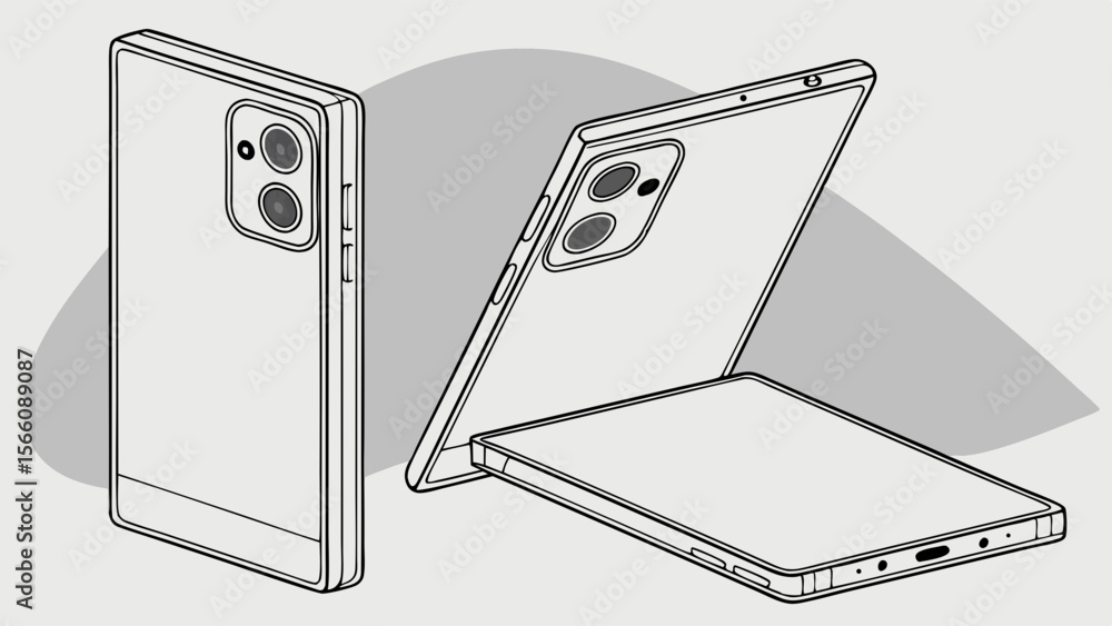 Poster sleek foldable smartphone design concept illustration. modern mobile device with advanced camera sys