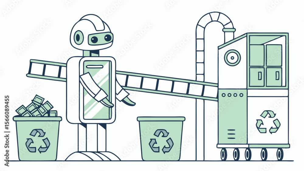 Poster automated robot sorting waste for recycling: modern green technology and sustainable future process 