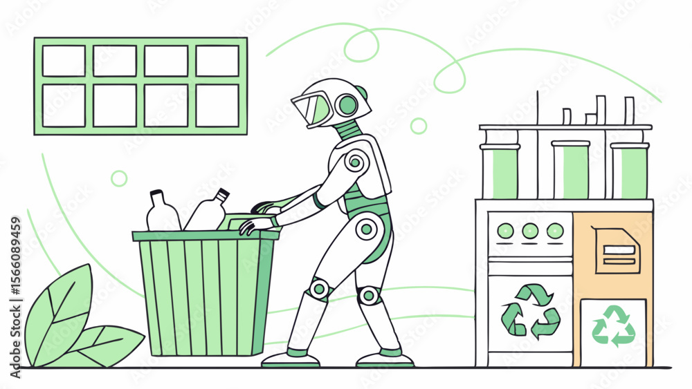 Poster robotic system for sustainable waste management and recycling process. future technology automating 