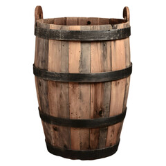 Obraz premium Rustic Wooden Bucket with Metal Bands, Vintage Style Pail for Farmhouse Decor, Country Living isolated on transparent background