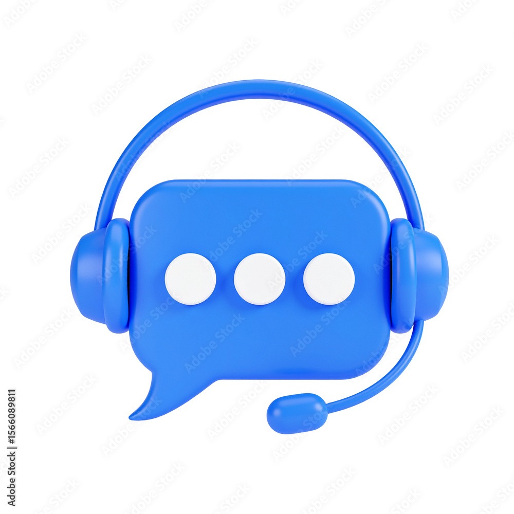 Fototapete 3d rendering of a blue speech bubble with headset, indicating communication or customer support.