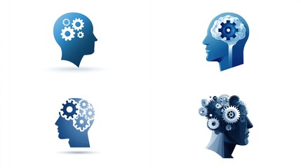 Heads with gears symbolize thinking, intellect, machinery of the mind