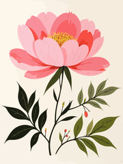  a stylized mural of the the indiana state flower, the peony and its leaves 