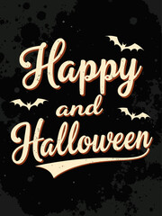 Fototapeta premium black Happy on top, elegant script font Halloween below, retro 80s and 90s style 