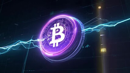 Glowing Bitcoin Cryptocurrency Coin with Digital Electric Circuit Background - Powered by Adobe