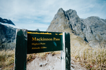 Course Sign in the Milford Track, Fiordland National Park, New Zealand
