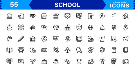 School Icon Set Representing Education, Classroom, Teacher, Student, and Learning in a Simple, Professional, and Marketable Vector Style