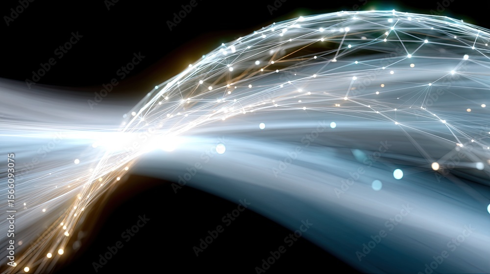 Fototapete abstract global data network visualization with glowing polygonal mesh