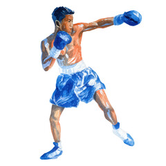 Forceful Korean teen boxer cross, watercolor, no background