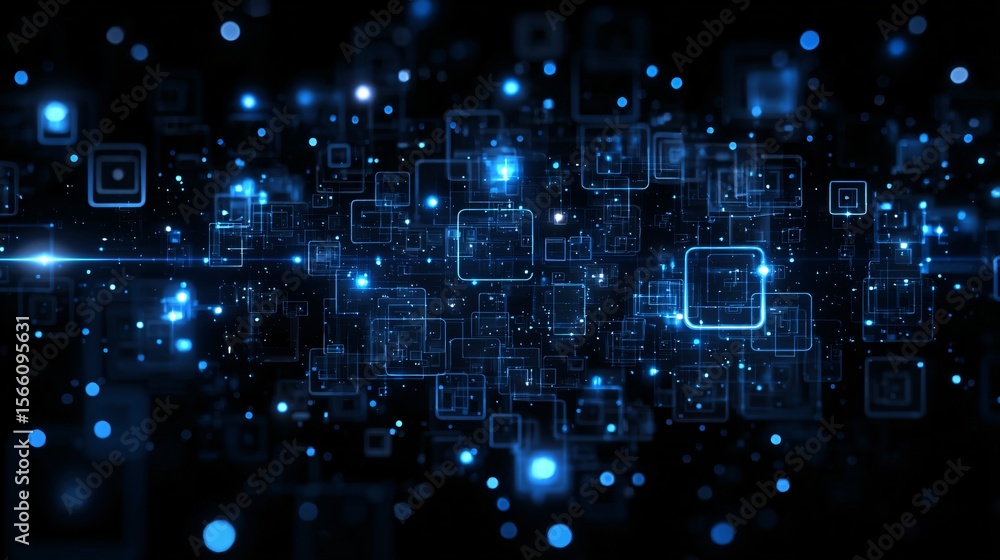 Poster futuristic digital abstract background of glowing blue geometric shapes and circuit patterns design.