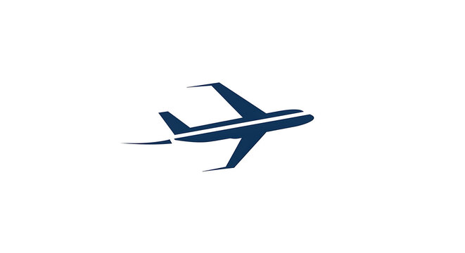 A stylized blue airplane graphic against a clean white background, depicting flight.
