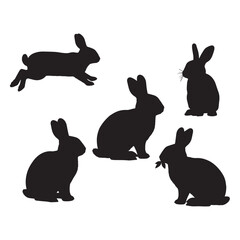 set of bunny rabbit silhouettes