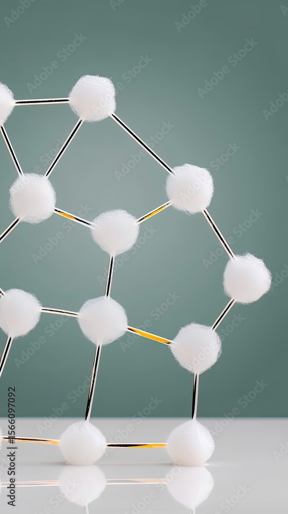 Poster abstract macro image of interconnected white spheres and silver structure