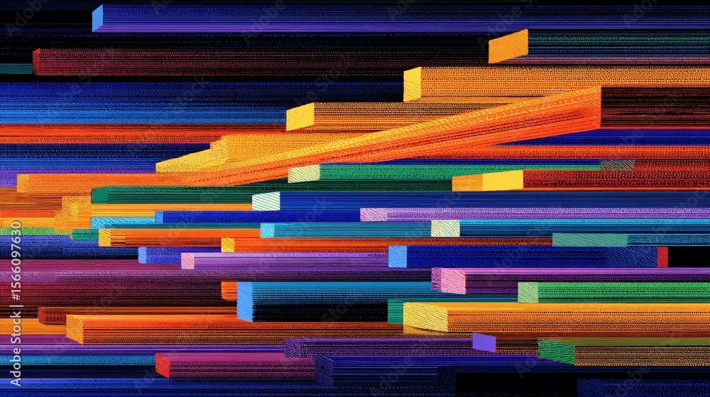 Poster vibrant abstract composition featuring colorful geometric rectangles in a dynamic layered