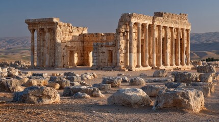 Fototapeta premium Ancient Stone Temple Ruins in a Desert Landscape