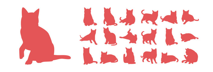 Set of Cat Silhouettes in Various Poses on a White Background