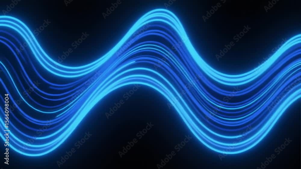 Poster abstract 3d neon blue waves flowing in loop motion, suitable for tech animations, futuristic ui, or 
