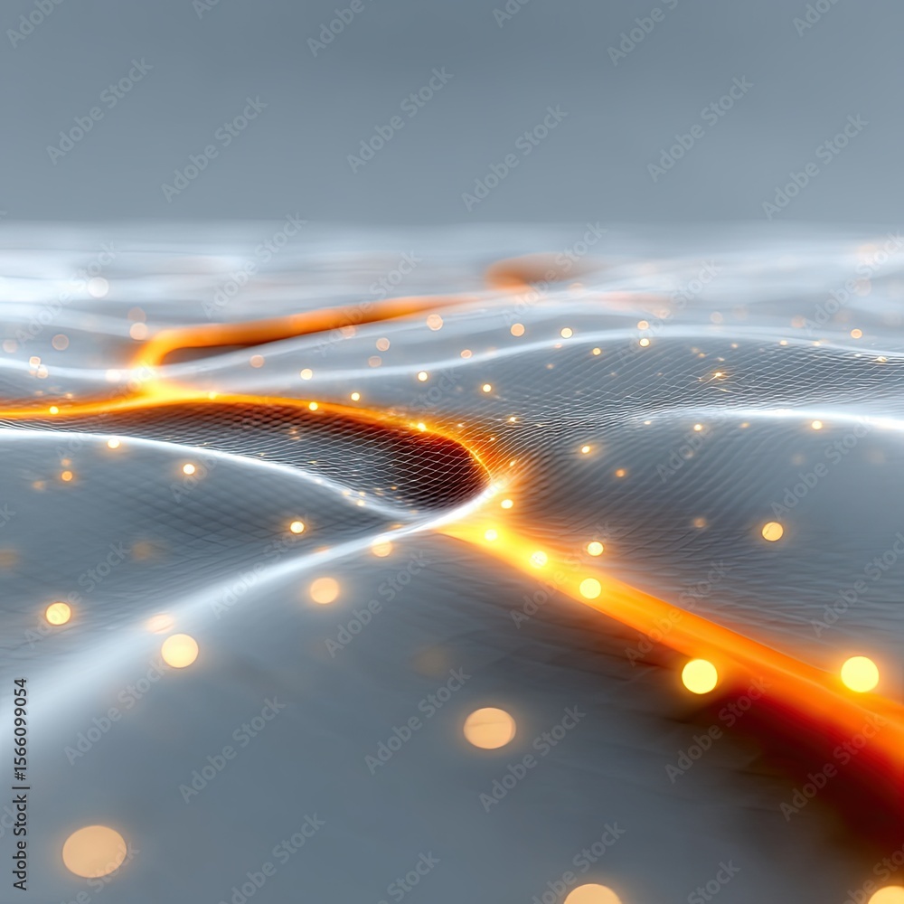 Aufkleber abstract neural network visualization with glowing orange lines and gray background