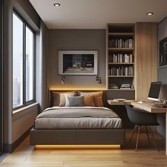 Bedroom with integrated workspace nook