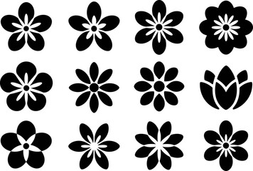 Tropical flower icon set, floral vector collection, exotic blossom silhouette, botanical elements, nature illustration, decorative design