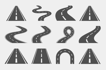 Road and traffic sign set, curved street icon, highway symbol, navigation element, vector collection © BlackVault Designs