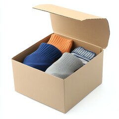 Cozy socks neatly packed in a cardboard box, perfect for gifting.