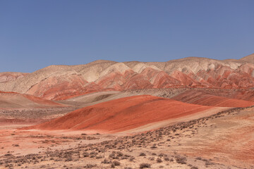 Beautiful valley with red mountains in Khizi. Azerbaijan.