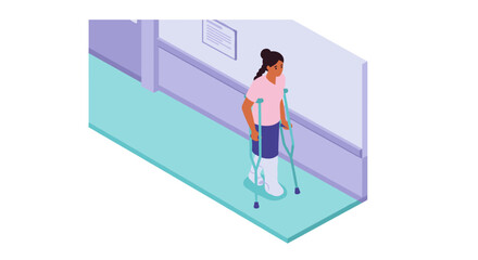 Obraz premium Injury recovery journey: isometric vector illustration for rehabilitation awareness