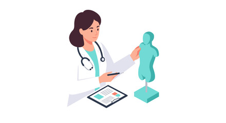 Fototapeta premium Medical professional examining anatomical model vector illustration for healthcare education and design
