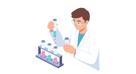 Scientist in laboratory experiment vector illustration for science education and research in flat style