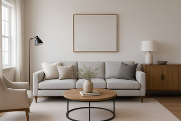 Modern Minimalist Living Room Interior with Neutral Tones (Virtual Background)

