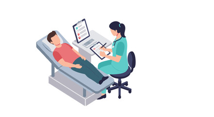 Medical consultation vector illustration: healthcare doctor patient interaction in flat style for educational and informational design