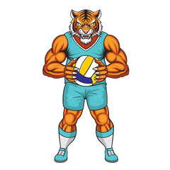volleyball mascot tiger vector illustration tiger volleyball design