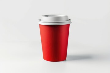 High Resolution of Disposable Red Paper Cup with Lid Isolated on White Background
