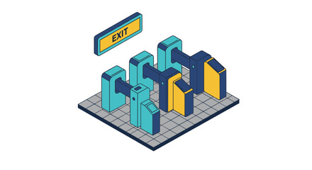 Isometric design vector illustration of modern subway turnstiles for urban transport projects
