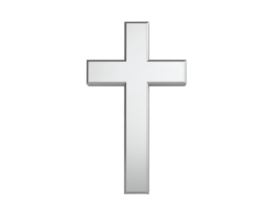 A gleaming three-dimensional white cross stands as a powerful emblem of enduring faith and spiritual hope.