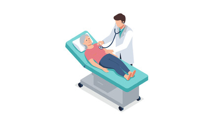 Medical checkup vector illustration: doctor examining patient in healthcare setting