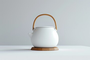 Ultra Hd Picture of White Teapot with Wooden Handle and Base