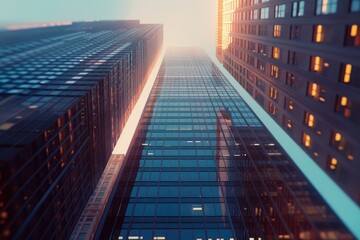 Detailed Visual  of Modern Office Buildings in Bustling Downtown