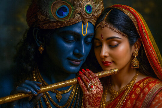razor sharp detailed realstic image of radha and krishna wall art and wallpaper 
