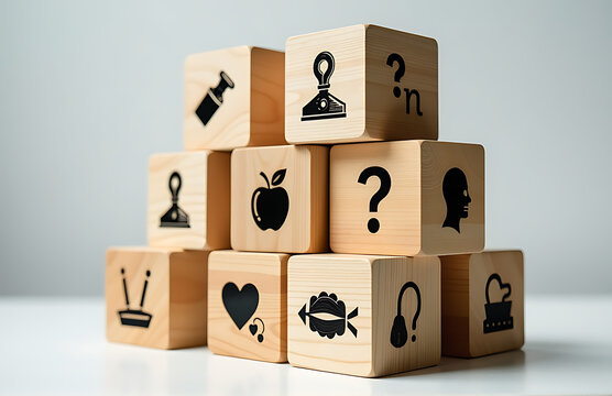 visualizing large wooden structure composed multiple cubes various icons one help answer several