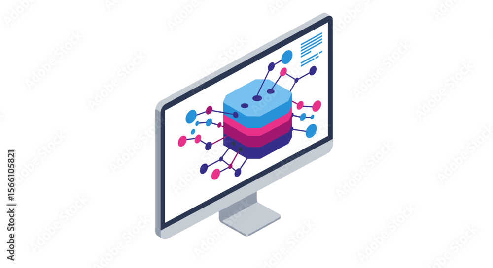 Poster isometric vector illustration of digital data network for tech poster