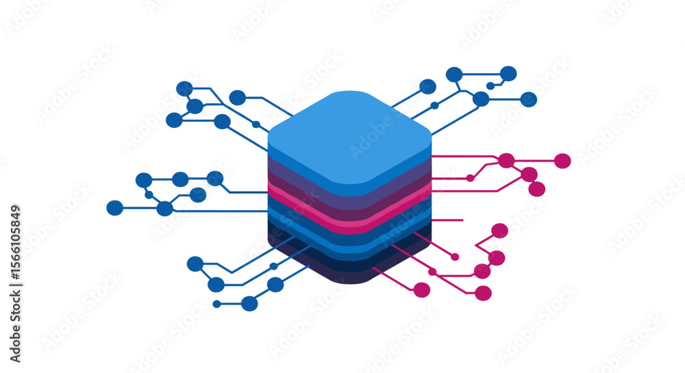 Poster futuristic circuit cube vector illustration for technology design in isometric flat style