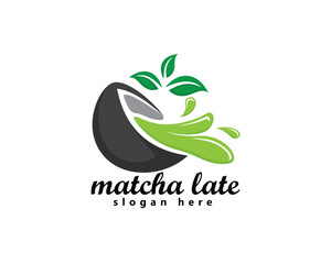 creative matcha late logo, matcha in a melted bowl, logo design inspiration